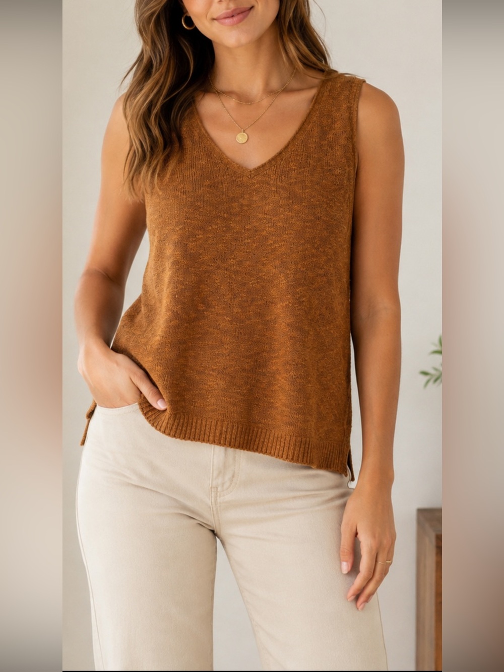 J.Crew NWT Women’s Brown V-Neck Sweater Vest Size L Cotton Blend